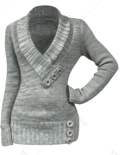 Pull Heather à faux boutons, col en V et manches longues - Gris Clair XXL | US 14