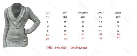 Pull Heather à faux boutons, col en V et manches longues - Gris Clair XXL | US 14