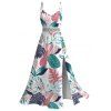 Hawaii Vacation Dress Colorblock Tropical Monstera Leaf Print Lace Hollow Out Slit Dress - Blanc XXXXXL | US 20