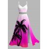 Hawaiian Vacation Dress Coconut Tree Print Ombre Lace Hollow Out Slit Dress - Bleu M | US 6