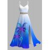 Hawaiian Vacation Dress Coconut Tree Print Ombre Lace Hollow Out Slit Dress - Bleu M | US 6