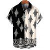 Men's Bohemian Vacation Shirt Contrast Color Baroque Damask Print Button Up Shirt - Noir 5XL