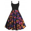 Plus Size Halloween Psychedelic Skull Print A Line Dress Twisted Ring High Waist Dress