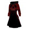 Skull Print Hoodie Dress Lace Up Colorblock Mini Dress - DEEP RED S