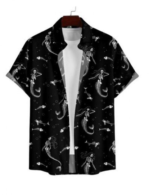 Chemise Décontractée Dinosaure Squelette Imprimés Boutonnée à Manches Courtes