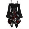 Robe gothique à imprimé tête de mort et rose, à lacets, épaules dénudées, mouchoir, pour Halloween - Noir XXXXL | US 18