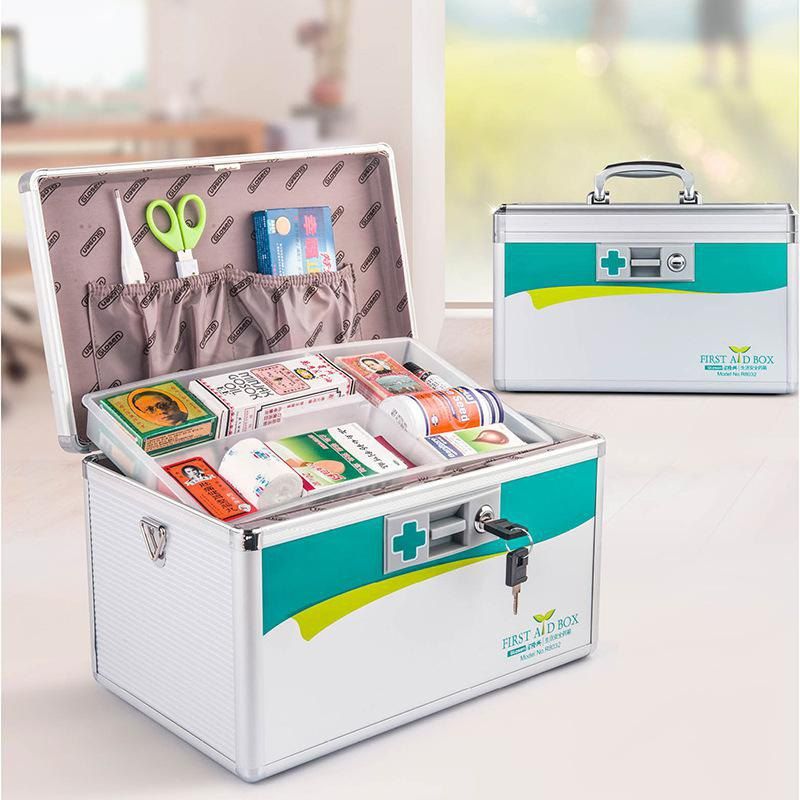 

Portable First-aid Alloy Safe Medicine Box 14 inch Household Medical Kit, Silver