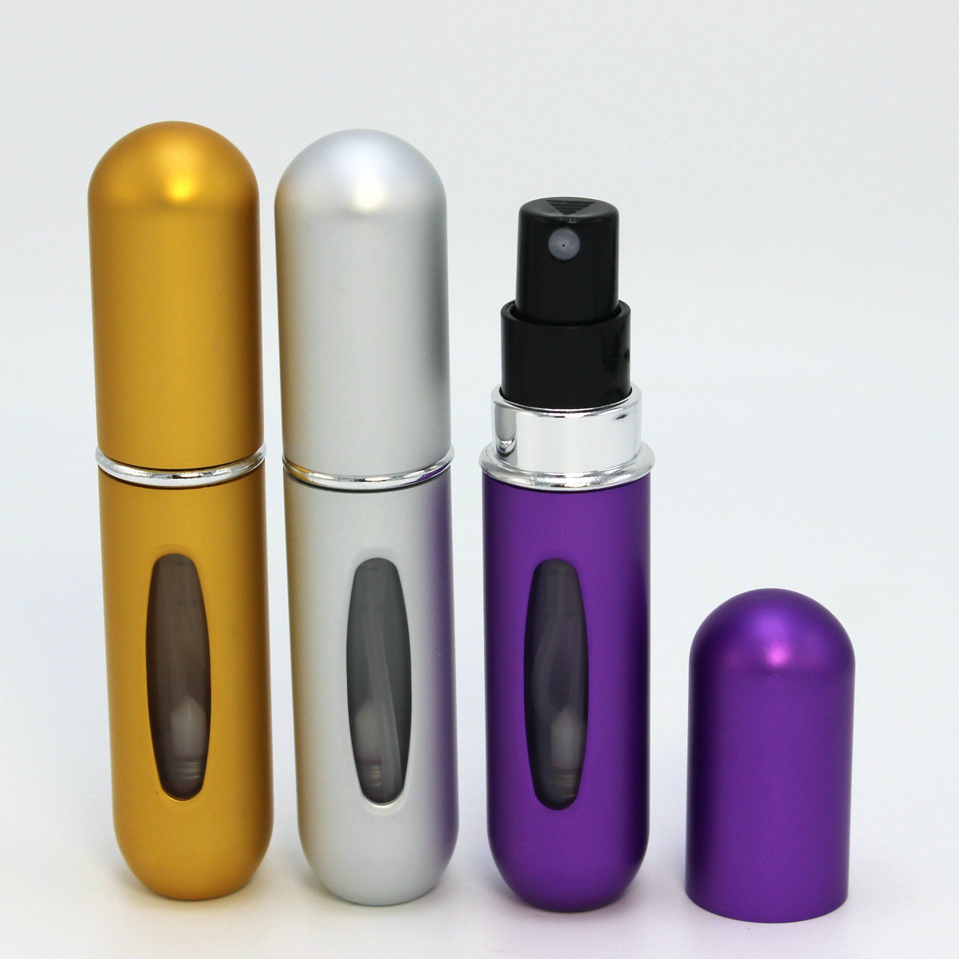 

Travel Perfume Bottle 5ml Aluminum Bottom Refillable Metal Perfume Bottle Aircraft Portable Makeup Bottle, Bright silver