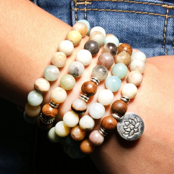 Bracelet multicouche pendentif lotus bouddhiste 108 perles grain bracelet bracelet hommes - multicolor 