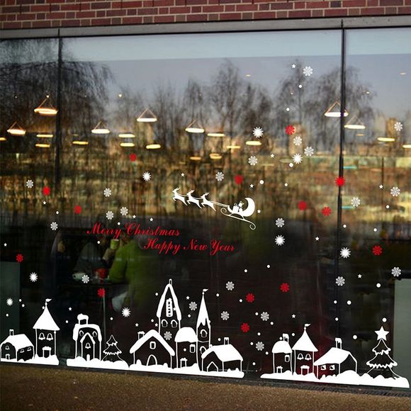 Fenêtre en verre de magasin de restaurant de centre commercial de Noël White Town Shop vitrine autocollant amovible - 60 90 0731 