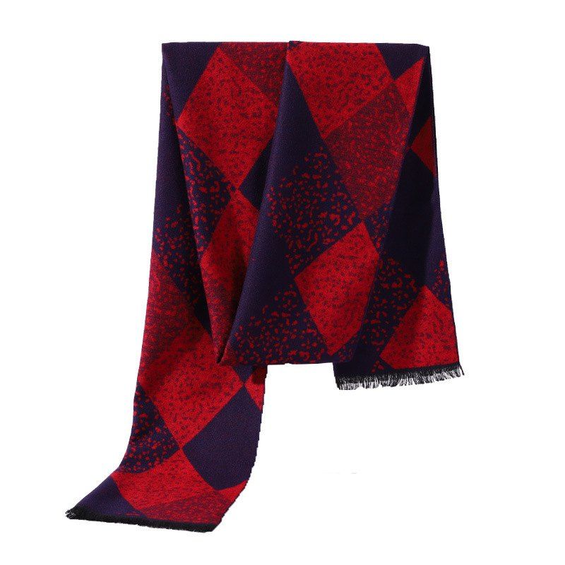 

New Autumn And Winter Scarf Men's Business Casual Long Section Warm Scarf Diamond Shaped Wave Scarf, Red diamond