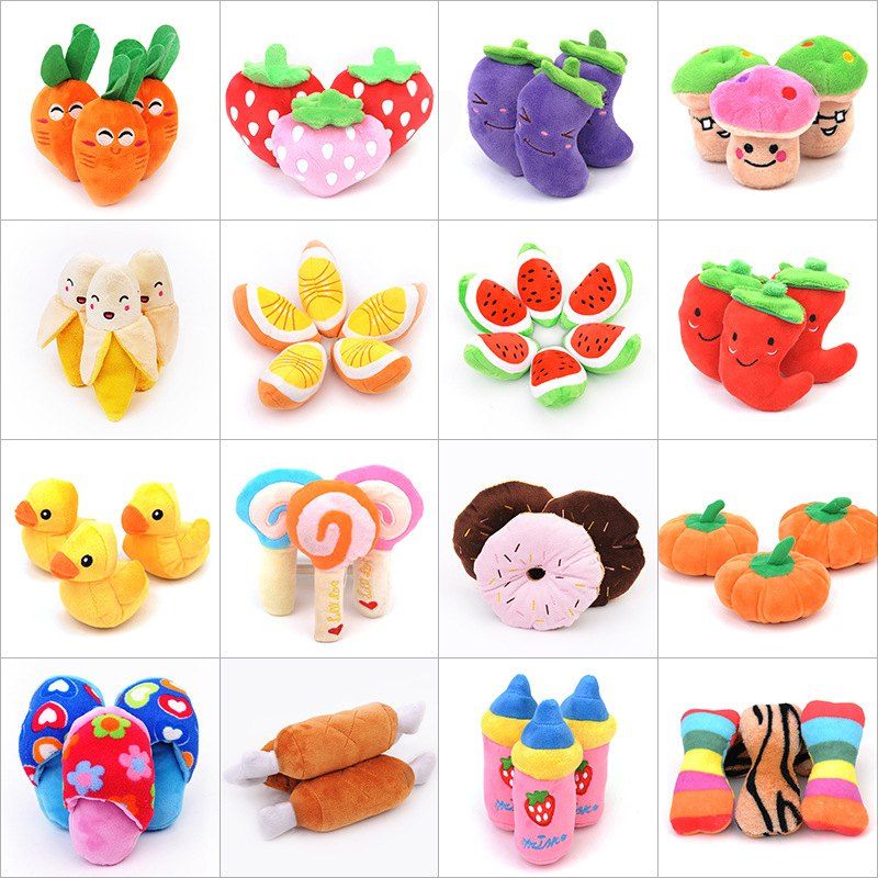 

Pet Dog Toy Small Dog Teddy Cat Dog Molar Bone Pillow Sound Vegetable Fruit Plush Toy, Mushroom