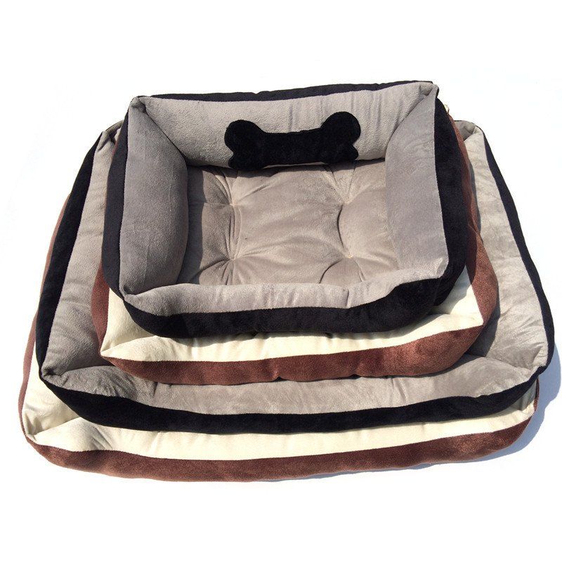 

Pet Autumn And Winter Warm Kennel Cat Litter Mattress Square Four-corner Bone Pattern Cat Dog Bed, Brown