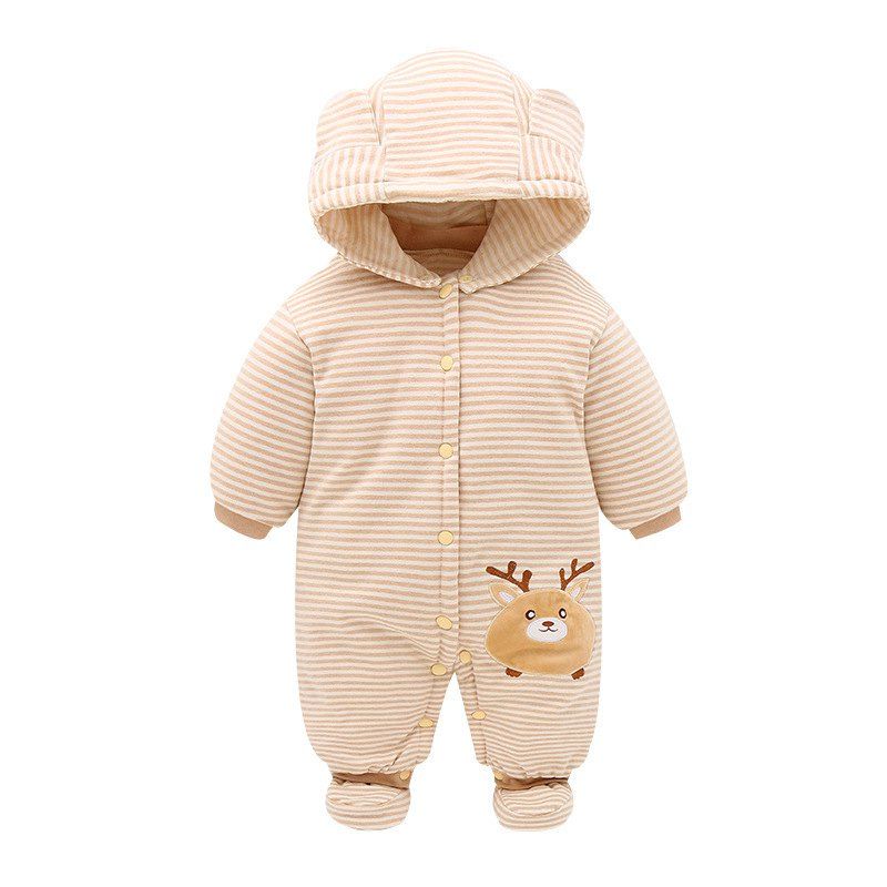 

Hood Foot Cover Long Sleeves Romper Baby Cotton Jumpsuit, Peach