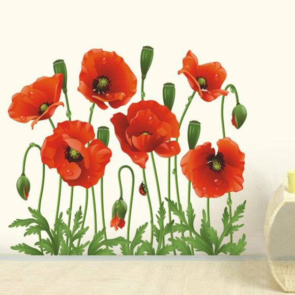 Doux Grand Design Fleur Wall Sticker Pour TV Fond - Rouge et Vert 