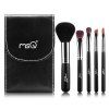 Practical 5 Pcs Classic Wool Horsehair Makeup Brushes Set with Black Brush Bag and Mirror - Noir 