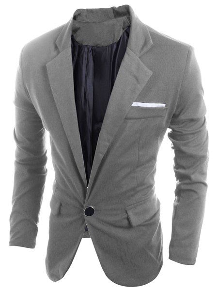 Turn-Down Collar Slimming Back Slit Design Long Sleeve Men's Blazer - Gris XL