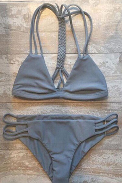 Ensemble Bikini à bretelles découpé gris - Gris L