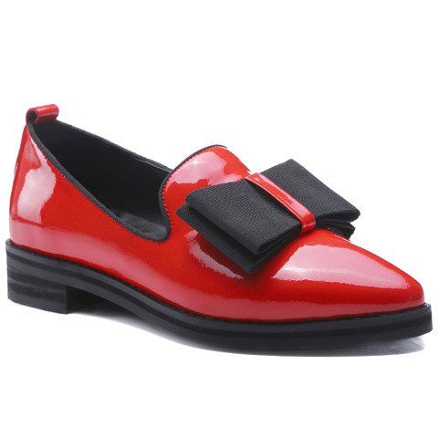Bowknot doux et cuir verni design plat chaussures pour femmes - Rouge 39