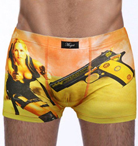 3D Sexy Woman Gun Pattern Print Penis Pouch Elastic Waist Men's Boxer Brief - Jaune L
