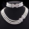 Charme Rhinestoned bowknot trois couches Faux collier de perles et bracelet pour les femmes - Blanc 