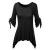 3/4 manches irrégulière T-shirt à encolure dégagée élégant Solide Couleur volants pour les femmes - Noir XL