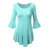 Vintage Solid Color Scoop Neck 3/4 Bell Sleeve Flounced T-Shirt For Women - Bleu clair XL