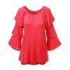 Charming Solid Color Layered 3/4 Sleeve T-Shirt For Women - Rouge XL