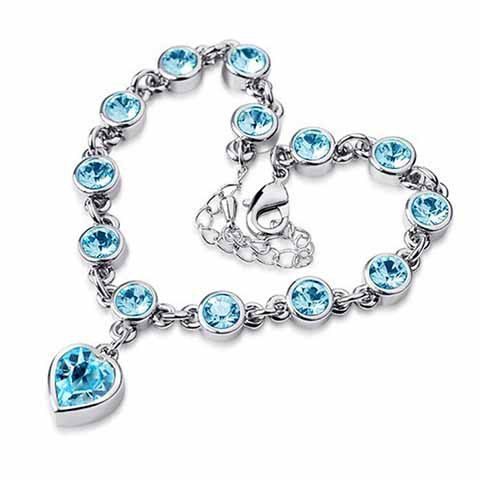 Journée cadeau Bracelet Chic Faux Cristal Coeur Saint-Valentin pour les femmes - bleu eau 