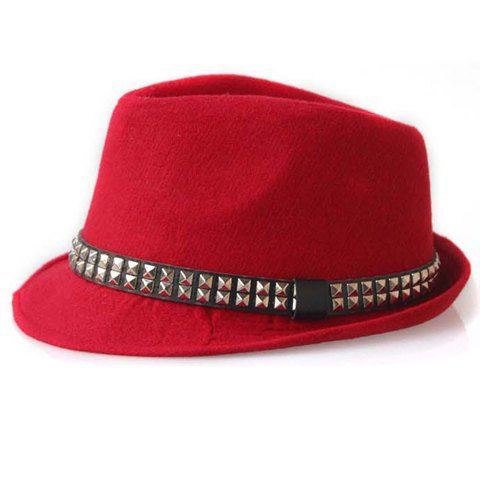 Rivet Agrémentée élégant Hommes couleur unie et Felt Hat Jazz de femmes - Rouge 