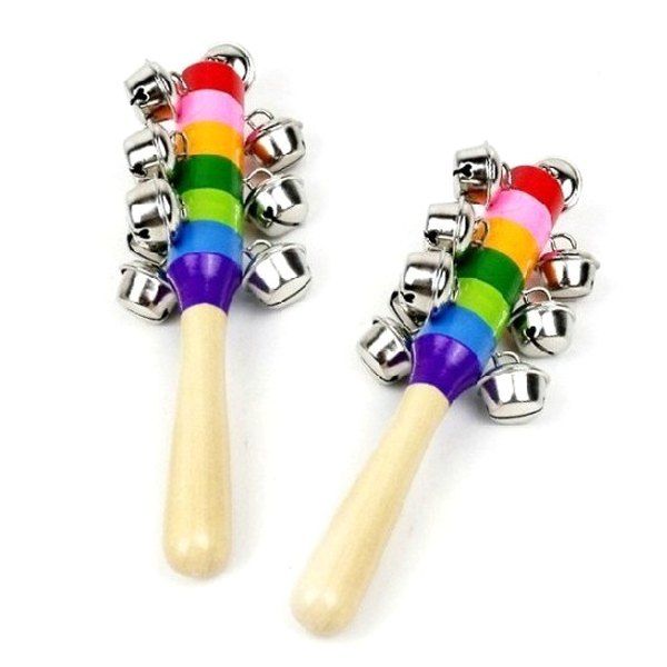 

Stylish Wooden Rainbow Handle Jingle Bell Rattle Toys For Kids, Colormix