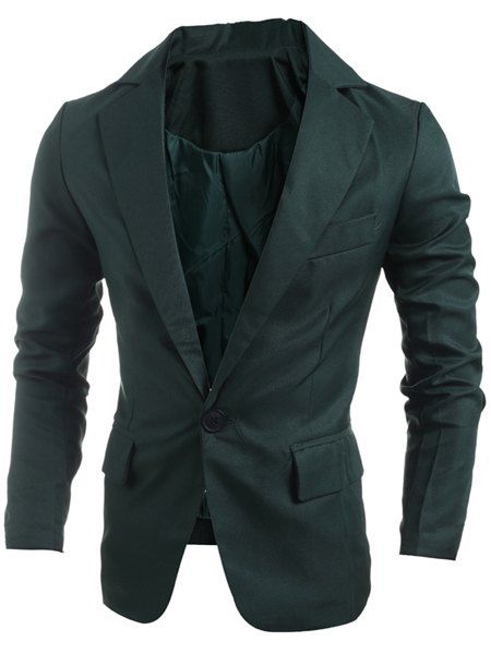

Elegant Turn-Down Collar Pure Color Long Sleeve Men's Single Breasted Blazer, Blackish green