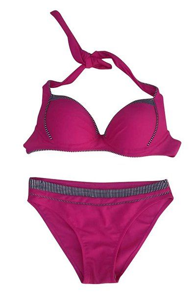 [41% OFF] 2021 Chic Halter Tiny Striped Bikini Set For Women In ROSE ...