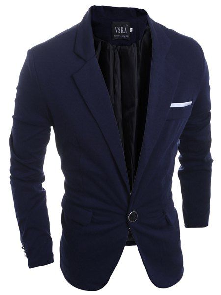 Elégant Turn-Down Collar Blazer Pure Color fente arrière manches longues hommes - Cadetblue M