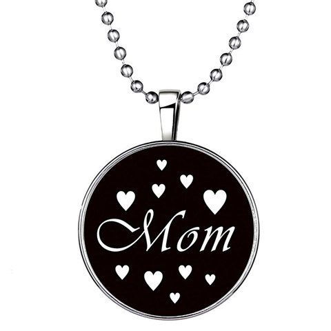 Chic Round Mom Heart Pattern Beads Necklace For Women - Argent 