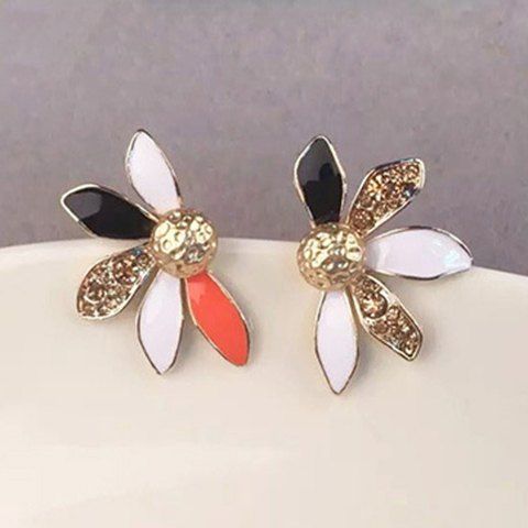 Paire de Chic Faux pierres précieuses Boucles d'oreilles asymétrique fleurs pour les femmes - Orange 