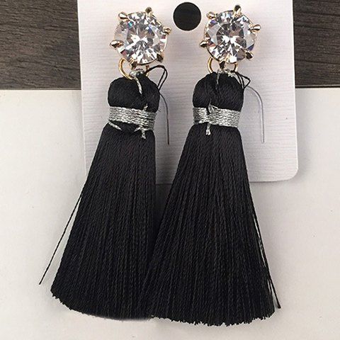 Pair of Chic Rhinestone Tassel Decorated Earrings For Women - Noir 