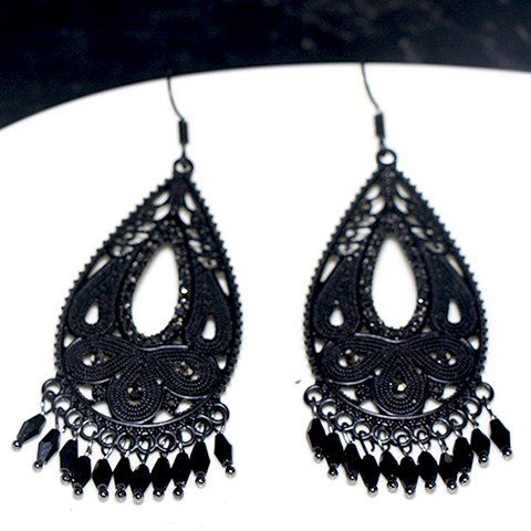 Pair of Chic Bohemia Hollow Out Water Drop Earrings For Women - Noir 