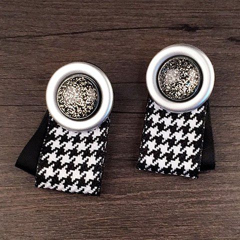 Pair of Chic Round Plaid Pattern Earrings For Women - Noir 