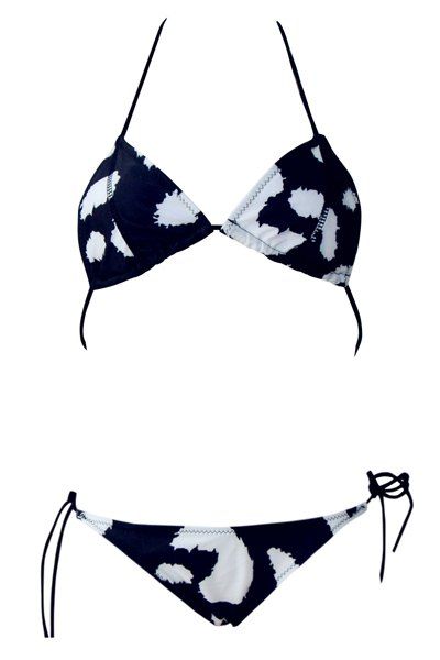 Sexy Halter Neck Printed Self-Tie Women's Bikini Set - Noir S
