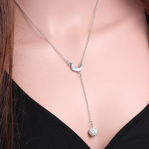 Delicate Moon Shape Rhinestoned Ball Pendant Necklace For Women - Argent 