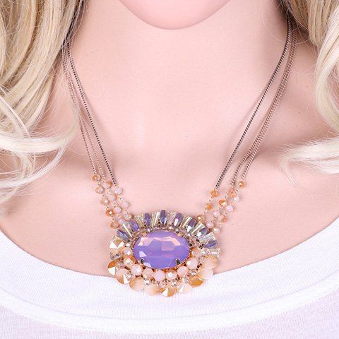 Faux charmant collier pendentif en cristal perles ovales pour les femmes - Or de Rose 