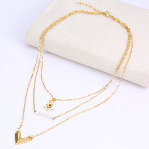 Collier avec pendentif délicate V Forme Multi-Layered fausses perles pour les femmes - d'or 