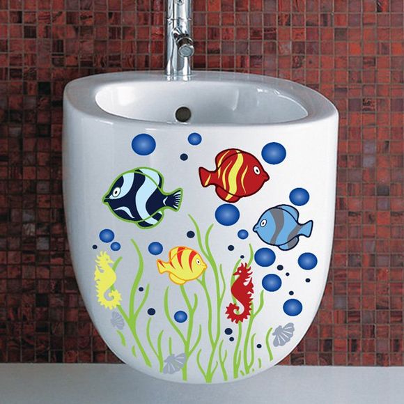 Poissons Haute Qualité Motif amovible Salle de bain Stickers muraux toilettes - multicolore 