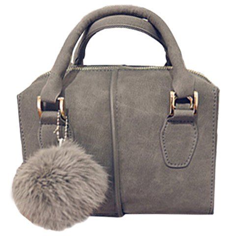 Fashionable PU Leather and Pompon Design Tote Bag For Women - Gris Clair 