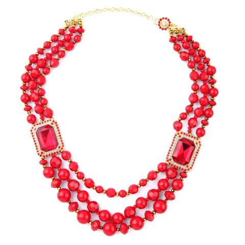Stylish Faux Crystal Multi-Layered Bead Chain Necklace For Women - Rouge 