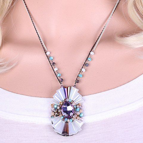 Charming Faux Crystal Geometric Pendant Necklace For Women - Pourpre 