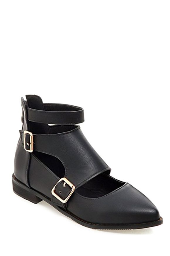 Casual Boucles et Zip design plat chaussures pour femmes - Noir 39
