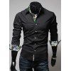 Modish Tour-Down Collier Couleur Bloc d'impression Epissage Manches Longues Shirt Homme - Noir XL