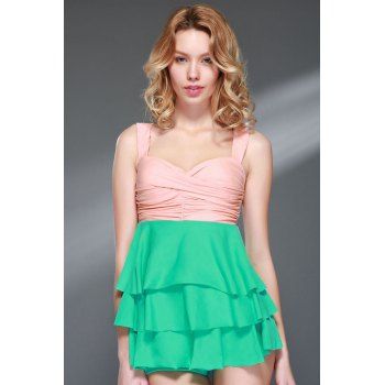 

Women's Charming Multi-Layered Pleated Color Matching Backless Swimsuit, Pink